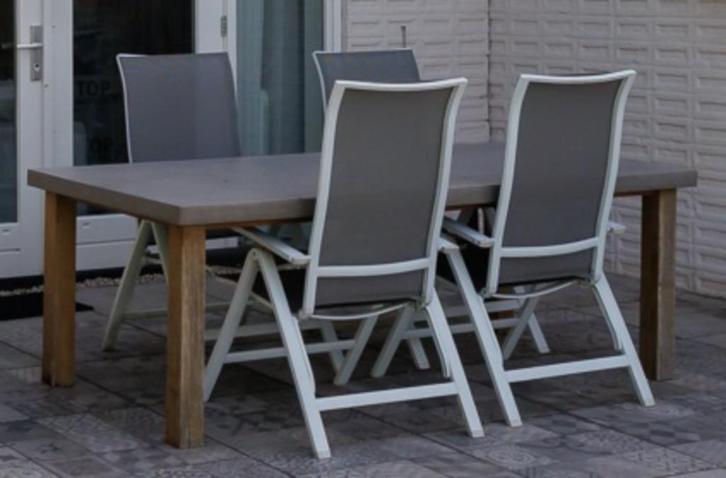 Tuintafel (betonlook) + 4 verstelbare stoelen 21095cm, Tuin en Terras, Tuintafels, Gebruikt, Rechthoekig, Hout, Ophalen