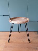 Bijzettafeltje metaal/rotan/hout, Minder dan 55 cm, Rond, Zo goed als nieuw, Hout