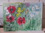 kleurrijk schilderijtje met bloemen, Huis en Inrichting, Woonaccessoires | Schilderijen, Tekeningen en Foto's, Minder dan 50 cm