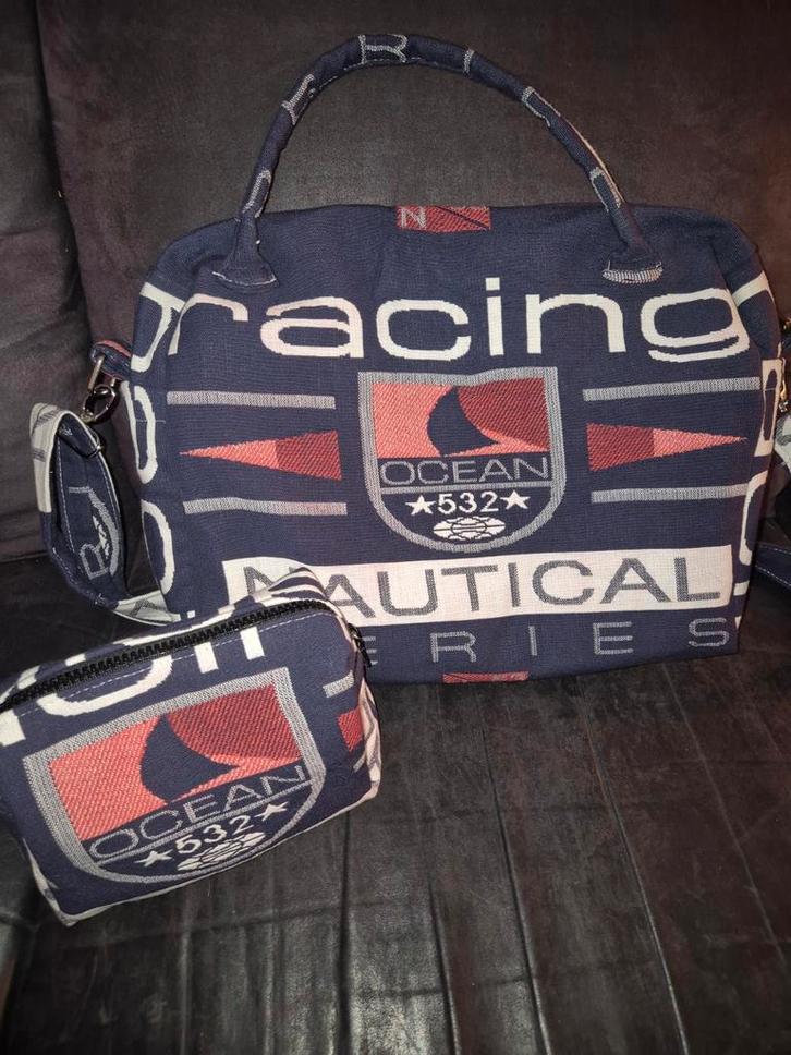 Handgemaakte Handtas + Make-up/Toilettas Set, Sieraden, Tassen en Uiterlijk, Tassen | Reistassen en Weekendtassen, Nieuw, Blauw