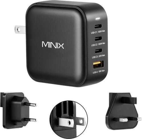 MINIX NEO P3 100W Turbo GaN oplader met 4 aansluitingen, Audio, Tv en Foto, Opladers, Zo goed als nieuw, Ophalen of Verzenden