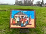 Uniek en groot Afrikaans schilderij in mooie zware lijst, Antiek en Kunst, Kunst | Schilderijen | Klassiek, Ophalen