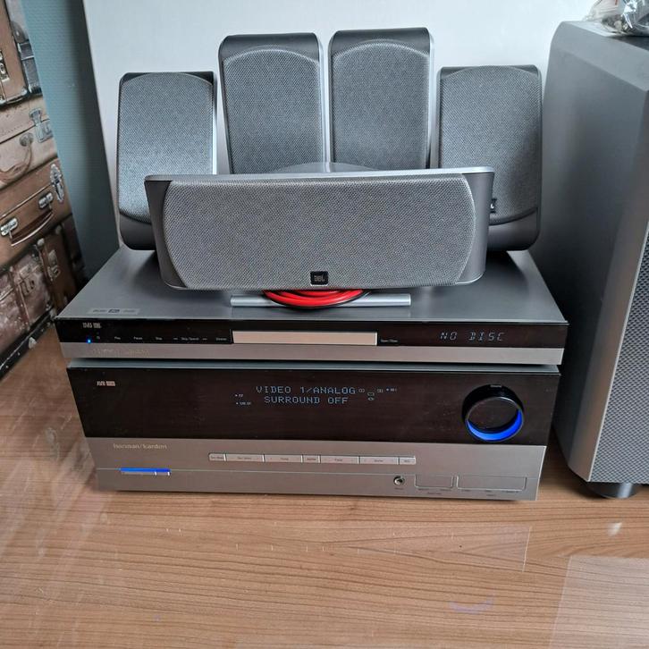 JBL 5.1 Surround Systeem met Harman Kardon Receiver, Audio, Tv en Foto, Home Cinema-sets, Gebruikt, Dvd-speler, 5.1-systeem, 70 watt of meer