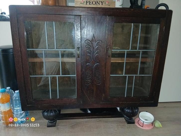 antiek eiken vitrine kastje / dressoir, Huis en Inrichting, Kasten | Vitrinekasten, Gebruikt, Minder dan 100 cm, 100 tot 150 cm