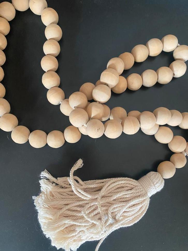 Houten Kralenketting met Kwast, Antiek en Kunst, Antiek | Woonaccessoires, Ophalen of Verzenden