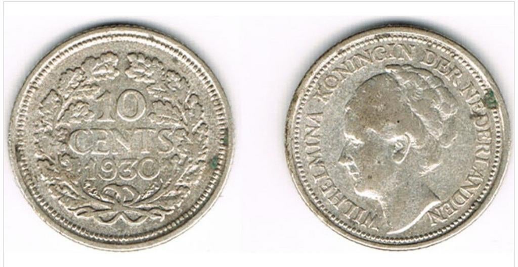 10 cent 1930, Postzegels en Munten, Munten | Nederland, Ophalen of Verzenden, Koningin Wilhelmina, 10 cent