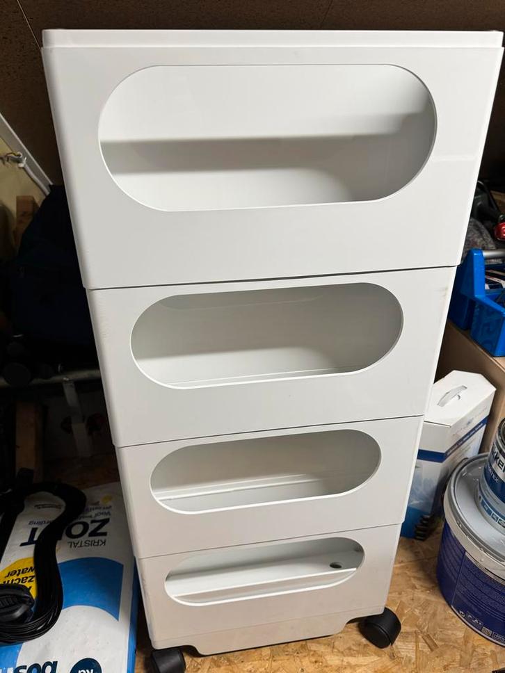 Wit kunststof kastje op wielen - Joe Colombo, Huis en Inrichting, Kasten | Ladekasten, Nieuw, Minder dan 100 cm, Minder dan 50 cm