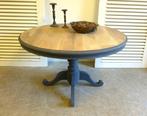 Mooie grijze ronde uitschuifbare eettafel, Ophalen, Rustiek landelijk, 100 tot 150 cm, Zo goed als nieuw