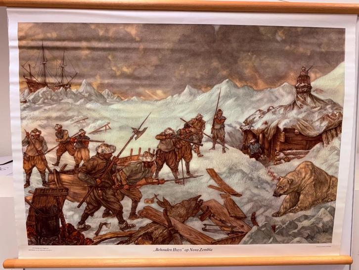 Historische schoolplaat Behouden Huys op Nova Zembla, Antiek en Kunst, Antiek | Schoolplaten, Geschiedenis, Ophalen of Verzenden