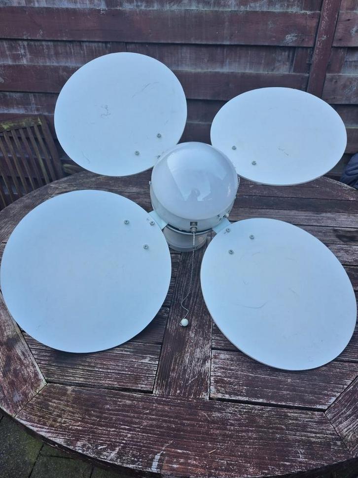 Vintage Plafondventilator met Licht, Huis en Inrichting, Lampen | Hanglampen, Gebruikt, Minder dan 50 cm, Glas, Hout, Metaal, Ophalen