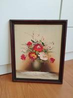 schilderijtje met vaas bloemen 22x26 cm, Antiek en Kunst, Ophalen of Verzenden