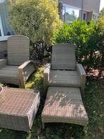 Rotan Tuinset: 2 Stoelen met voetenbank & Tafel, Kunststof, Gebruikt, Stoel, Tuinset