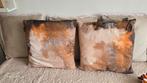 2 Velours Sierkussens, Ophalen of Verzenden, Zo goed als nieuw, Bruin, Vierkant