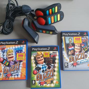 Drie Buzz games + set van 4 Buzz Controllers beschikbaar voor biedingen