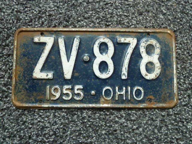 Kentekenplaat licenseplate Ohio 1955 USA, Verzamelen, Verzenden, Gebruikt, Auto's