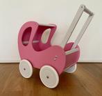 Houten poppenwagen roze/wit met slaapkussen, Ophalen of Verzenden, Zo goed als nieuw, Rij- of Hobbelspeelgoed