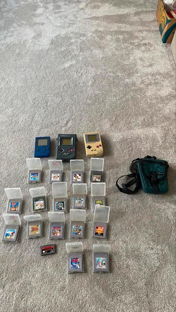 3x Game Boy en 17x spellen, Spelcomputers en Games, Spelcomputers | Nintendo Game Boy, Gebruikt, Game Boy Classic, Met games, Ophalen