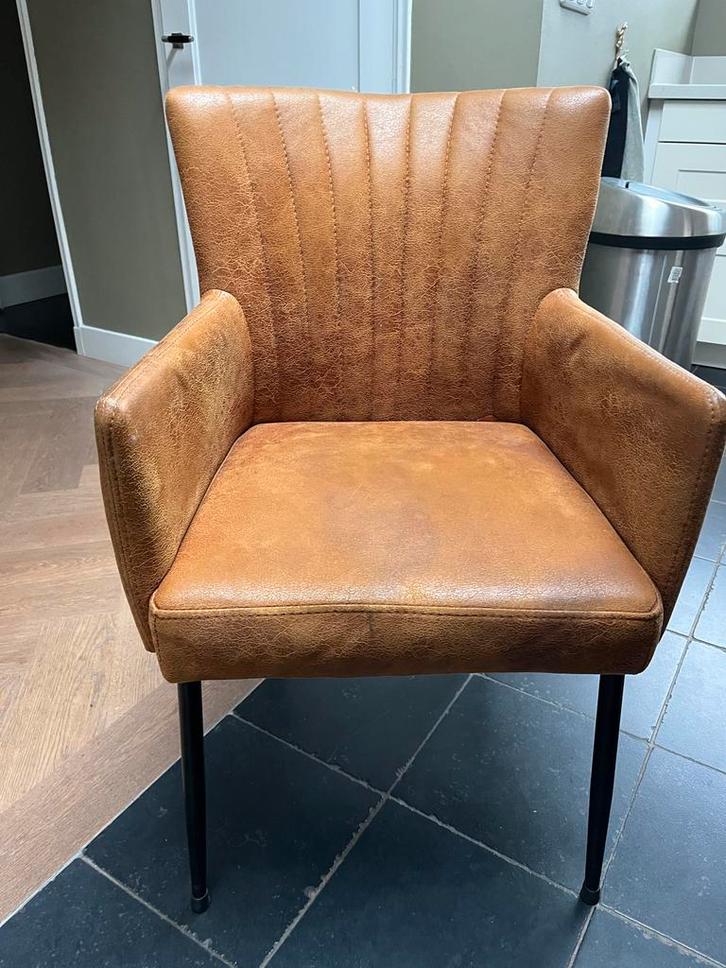 Bruin Leren stoelen met leuning, Huis en Inrichting, Stoelen, Gebruikt, Vijf, Zes of meer stoelen, Ophalen