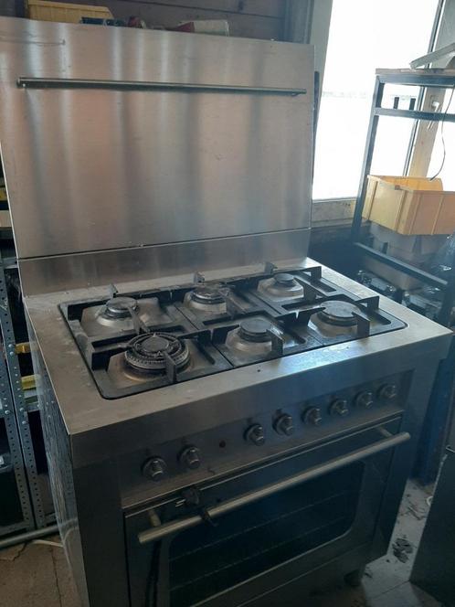 6 pits gasfornuis met oven + afzuigkap, Witgoed en Apparatuur, Fornuizen, Gebruikt, Vrijstaand, Gas, 5 kookzones of meer, 95 cm of meer