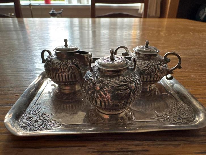 Zilveren Miniatuur Theeservies, Antiek en Kunst, Antiek | Goud en Zilver, Zilver, Ophalen of Verzenden