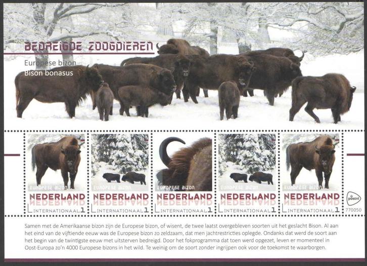 Postzegels Bedreigde zoogdieren: Europese Bizon, Postzegels en Munten, Postzegels | Nederland, Postfris, Na 1940, Ophalen of Verzenden
