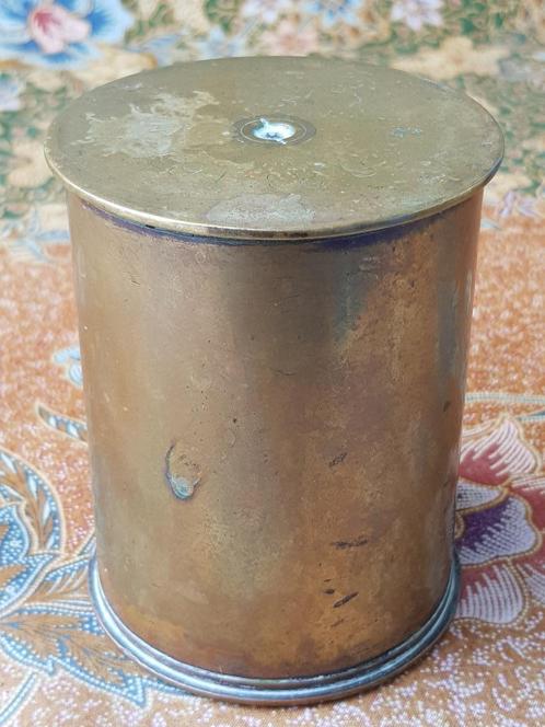 Mooi antiek doosje uit Engeland van twee hulzen 10,7 cm., Antiek en Kunst, Antiek | Koper en Brons, Koper, Ophalen of Verzenden