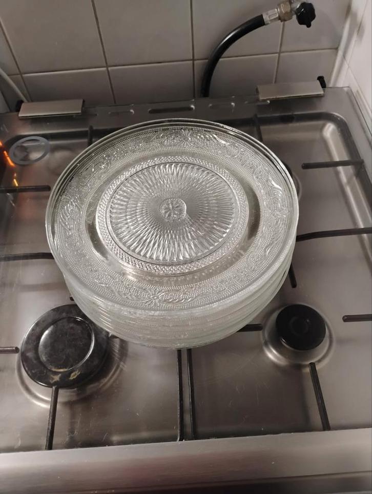 Vintage Glazen Borden Set, Huis en Inrichting, Keuken | Servies, Zo goed als nieuw, Bord(en), Overige stijlen, Glas, Ophalen