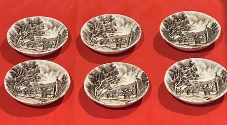 6x klein schaaltje Grindley - English Country Inns - bruin, Huis en Inrichting, Keuken | Servies, Gebruikt, Schaal of Schalen