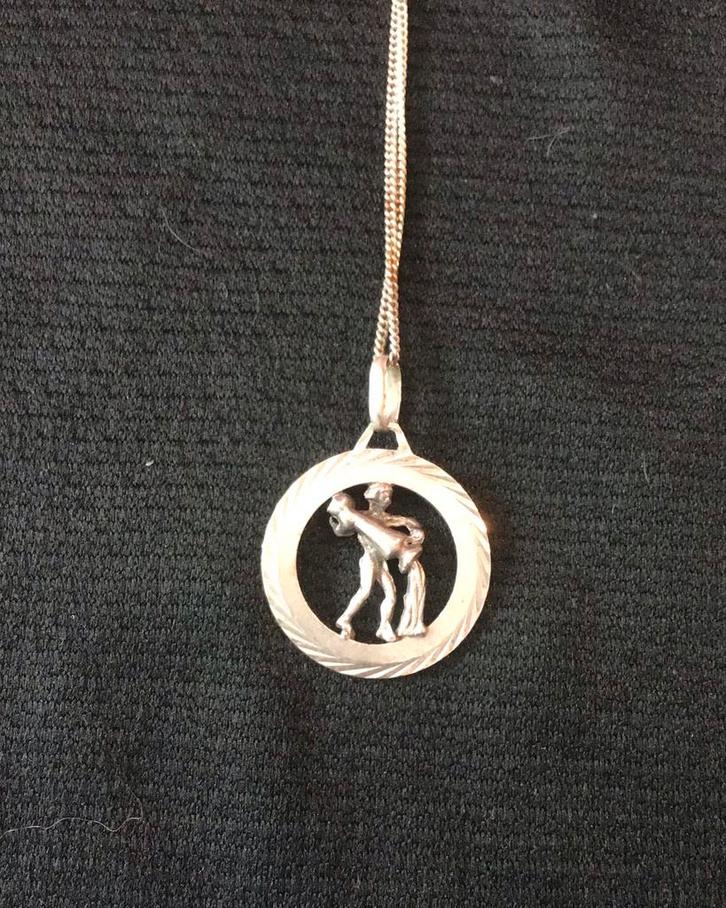 Vintage Echt Zilveren Ketting met Hanger, Sieraden, Tassen en Uiterlijk, Kettingen, Zo goed als nieuw, Zilver, Zilver, Met hanger