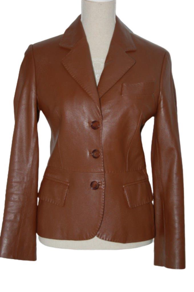 Nieuw Kyuso leren jasje, leer, bruin, Mt. S, Kleding | Dames, Jasjes, Kostuums en Pakken, Nieuw, Jasje, Maat 36 (S), Bruin, Verzenden