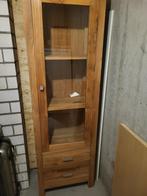 Smalle teakhouten vitrinekast, Huis en Inrichting, Ophalen, Teakhout, Zo goed als nieuw, 150 tot 200 cm