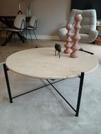 Salontafel Travertine. Beige met metalen frame, Ophalen, 50 tot 100 cm, Rond, 50 tot 100 cm