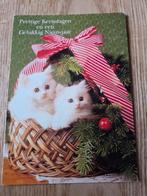 Twee witte poesjes in een mandje - kerstkaart, Verzenden, 1980 tot heden, Gelopen, Hond of Kat