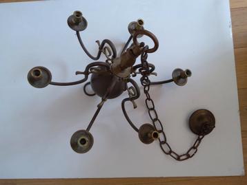 Antieke Koperen Kroonluchter met 6 Armen beschikbaar voor biedingen