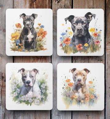 Pitbull Aquarel onderzetters met houder beschikbaar voor biedingen