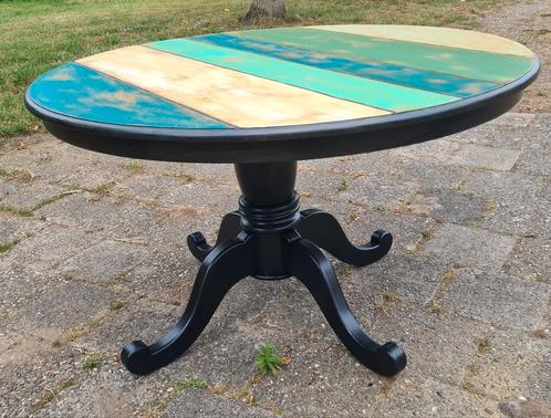 Grote ronde eiken eettafel 1.25 India boothout stijl, Huis en Inrichting, Tafels | Eettafels, Zo goed als nieuw, 100 tot 150 cm