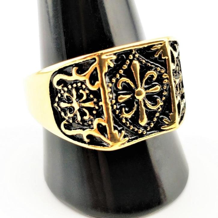 Goudkleurige Roestvrij Staal Ring Fleur-de-lis- RVS - Heren, Sieraden, Tassen en Uiterlijk, Ringen, Nieuw, Heer, 20 of groter