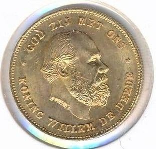 Nederland gouden tientje 1875 Willem 3 (met volle 7), Ophalen of Verzenden, Goud