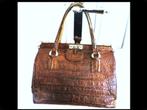 Prachtige VINTAGE Handgemaakte BRUIN HANDTAS KROKODILLENLEER, Sieraden, Tassen en Uiterlijk, Tassen | Damestassen, Verzenden, Zo goed als nieuw