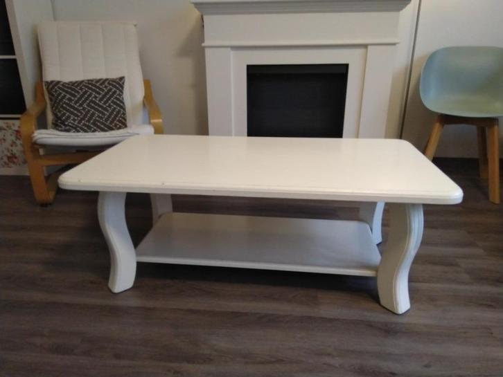Prijs verlaagd -> Salontafel wit massief eikenhout 165x65cm, Huis en Inrichting, Tafels | Salontafels, Gebruikt, Minder dan 50 cm