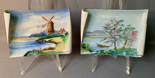 2 antieke porseleinen borden handgeschilderd Molen en Landsc, Antiek en Kunst, Antiek | Wandborden en Tegels, Ophalen of Verzenden