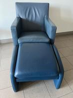Leolux Dolcinea blauwgrijs Senso leer met hocker., Huis en Inrichting, Fauteuils, Ophalen, Gebruikt, Leer, Leolux, Dolcinea, leder, blauwgrijs, hocker, Senso.