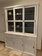 Grenen vitrinekast met schuifdeuren en lades, Ophalen, Gebruikt, 200 cm of meer, 150 tot 200 cm