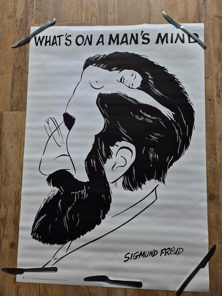 Poster Sigmund Freud What's on a man's mind, Verzamelen, Posters, Zo goed als nieuw, Overige onderwerpen, A1 t/m A3, Rechthoekig Staand