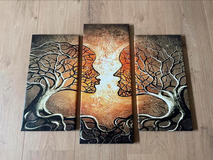 🧡 Gezichten Koppel 3 luik schilderij 60x50cm 🧡, Antiek en Kunst, Kunst | Schilderijen | Abstract, Ophalen of Verzenden