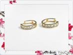 Tijdloze elegantie14k gouden creolen sprankelende zirkonia's, Hangers, Ophalen of Verzenden, Zo goed als nieuw, Met edelsteen