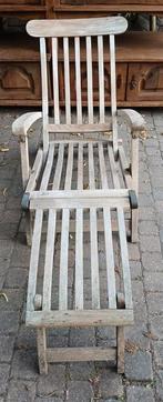 Vintage teakhouten deckchair,met hartman kussen I.z.g.s., Caravans en Kamperen, Ophalen, Zo goed als nieuw, Campingstoel