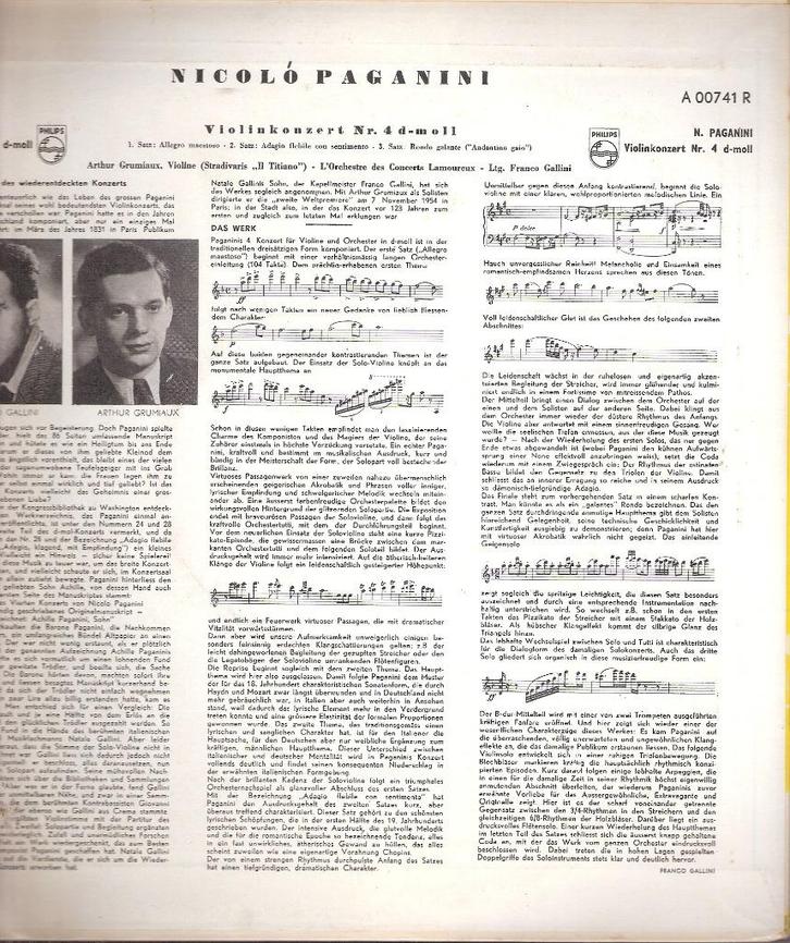 Paganini-Vioolconcert Philips A 00741 R-Grumiaux -Minigroove, Cd's en Dvd's, Vinyl | Klassiek, Gebruikt, Classicisme, Overige typen