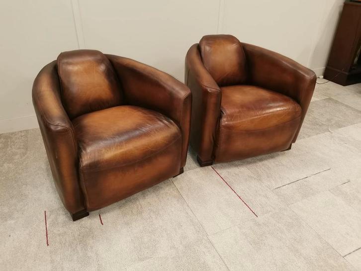 2x Aviator fauteuil cognac vintage leer + BEZORGING GRATIS, Huis en Inrichting, Fauteuils, Nieuw, Leer, 50 tot 75 cm, 75 tot 100 cm