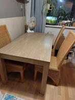 Eethoektafel met 4 rieten stoelen, Huis en Inrichting, Gebruikt, 100 tot 150 cm, Ophalen of Verzenden, Landelijk